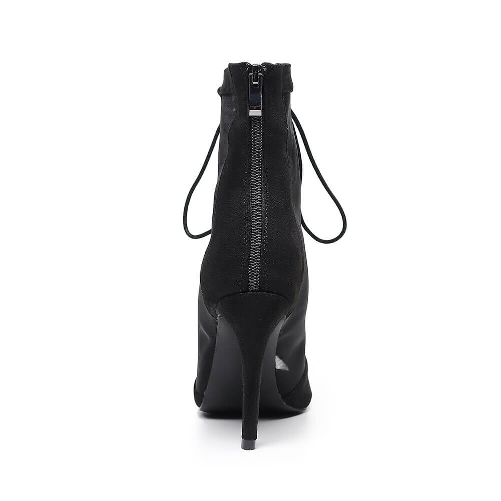 Bottines en daim et maille noire
