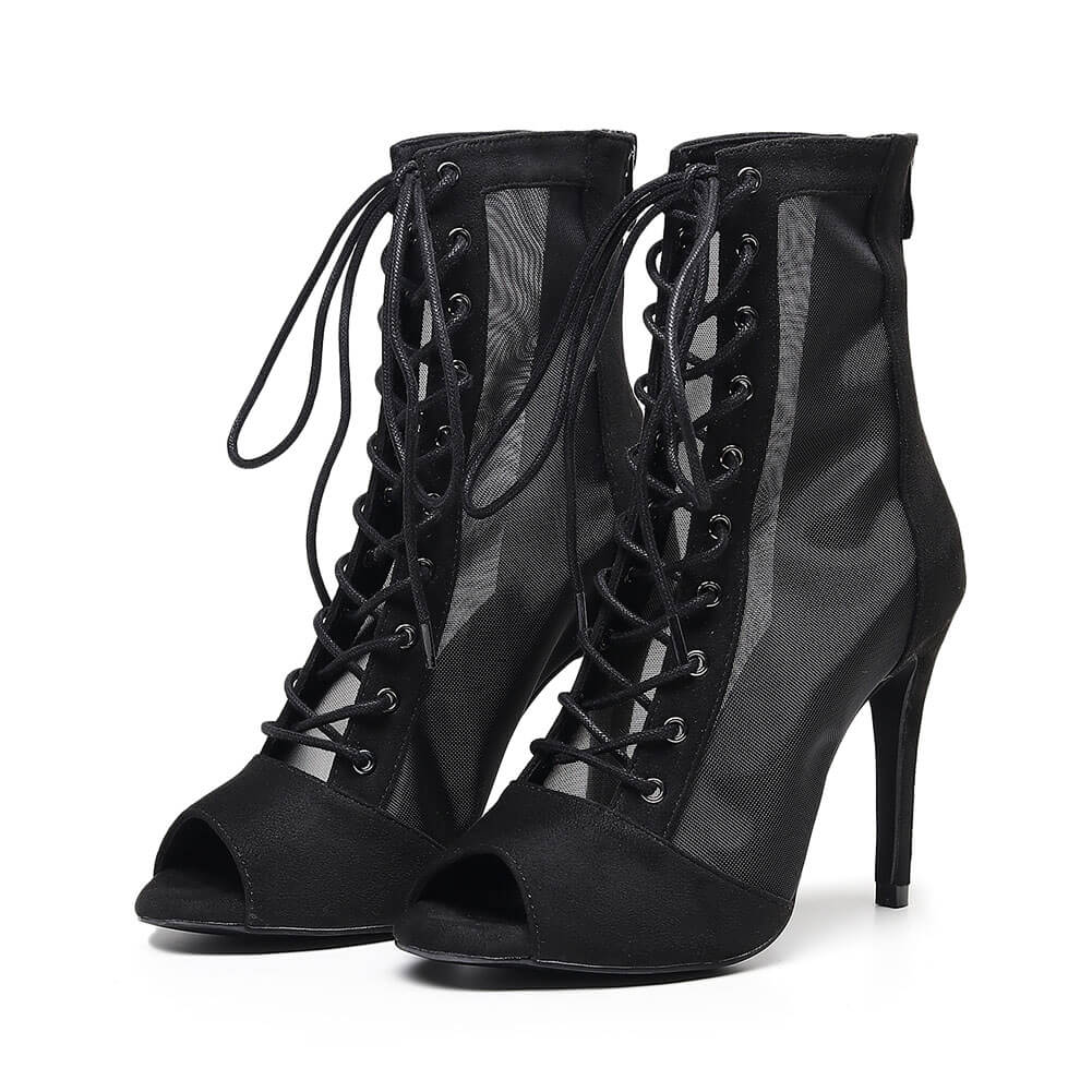 Bottines en daim et maille noire