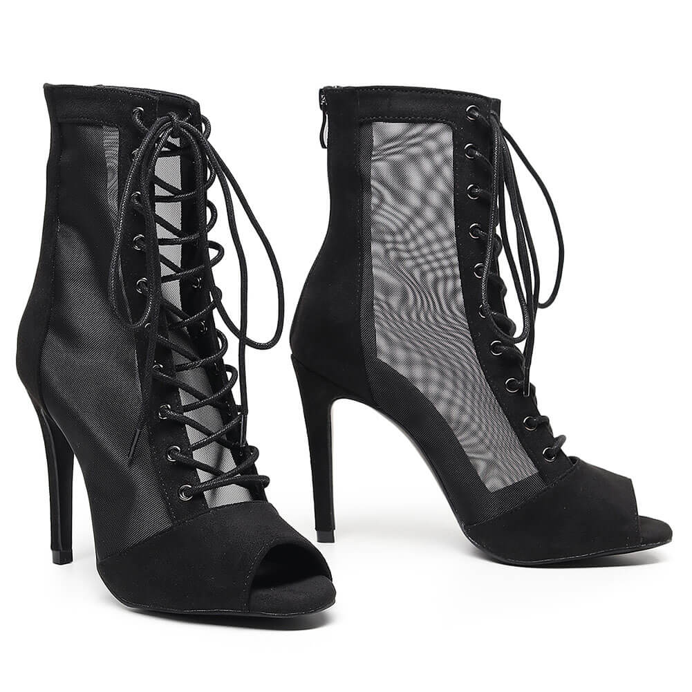 Bottines en daim et maille noire