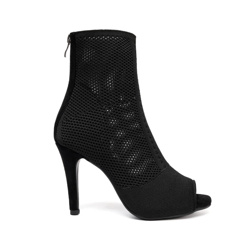 Stivaletti con tacco alto in maglia elasticizzata open toe