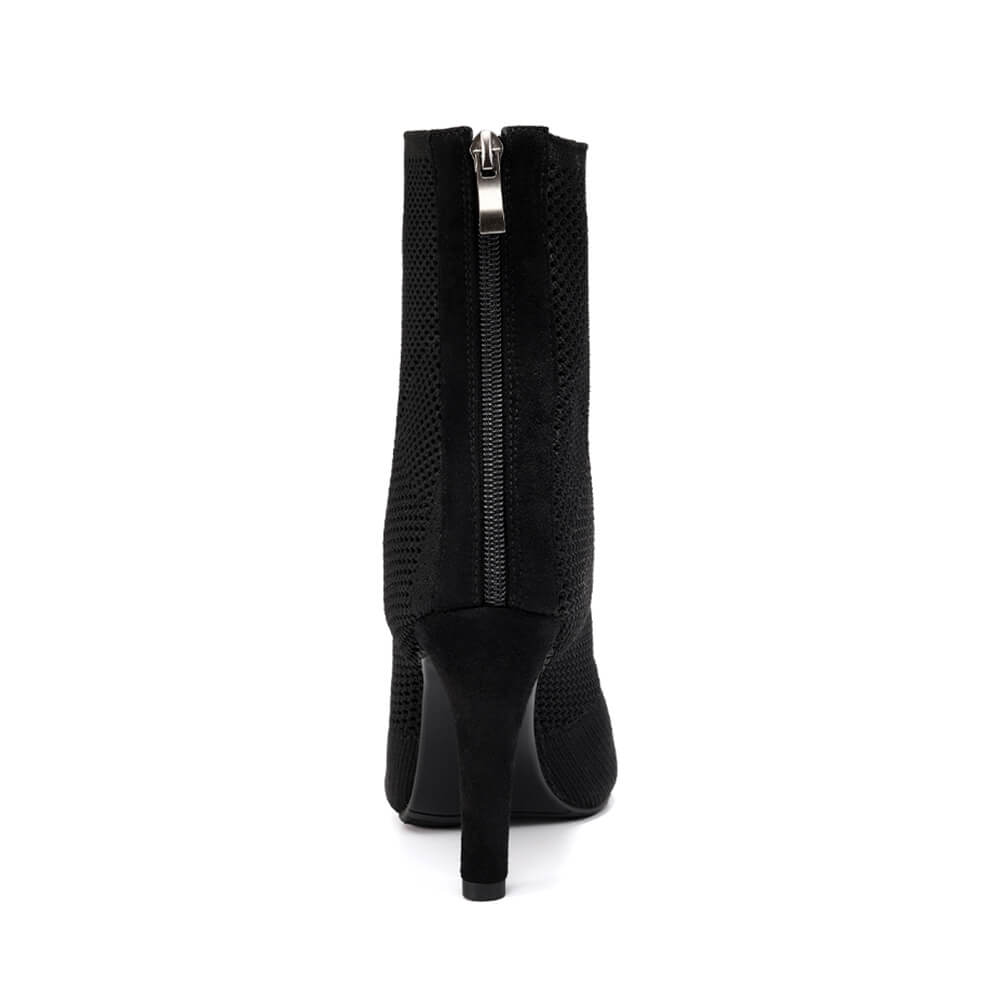 Stivaletti con tacco alto in maglia elasticizzata open toe