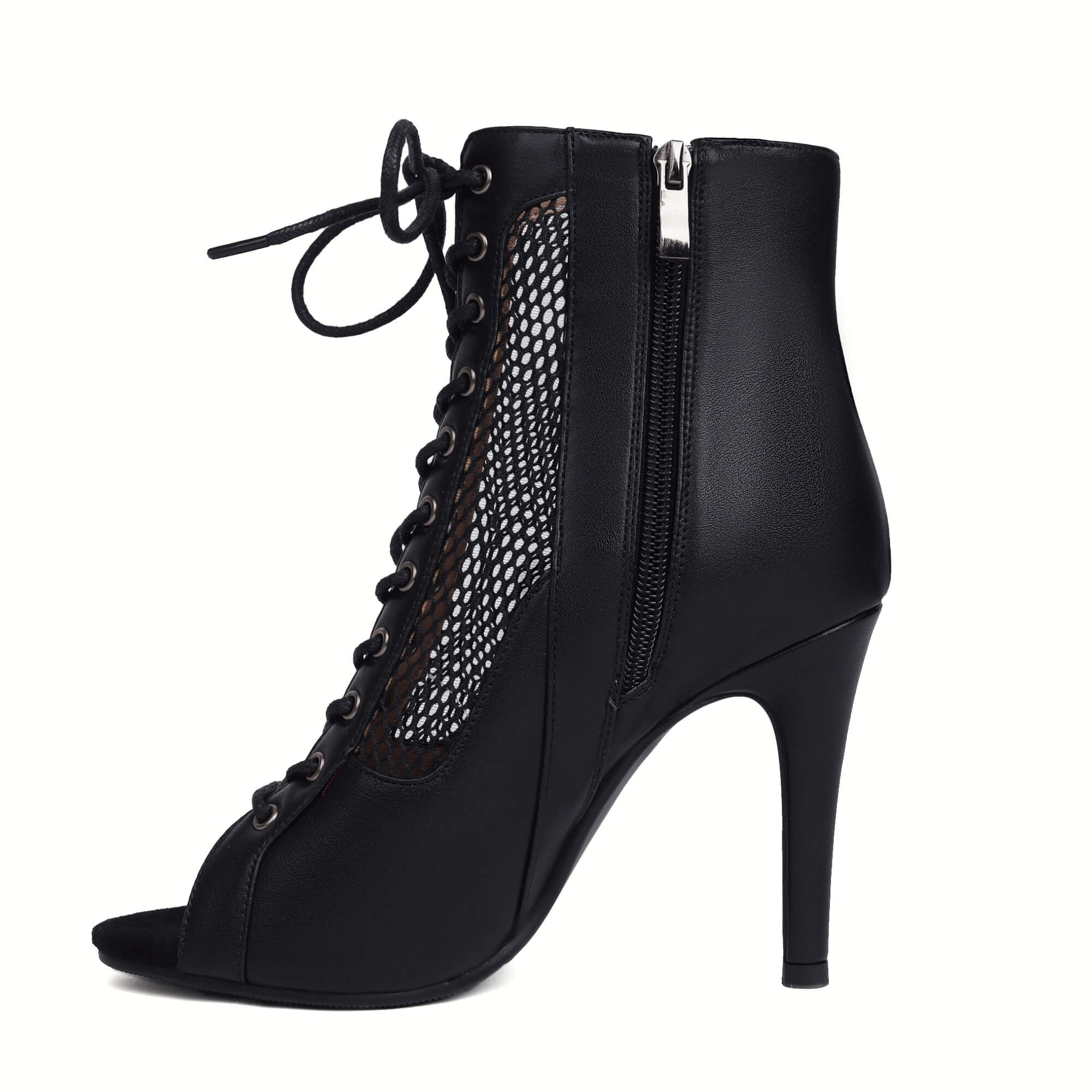 Peep Toe Lace Up Front Mesh Stiletto Heels Boots 4518