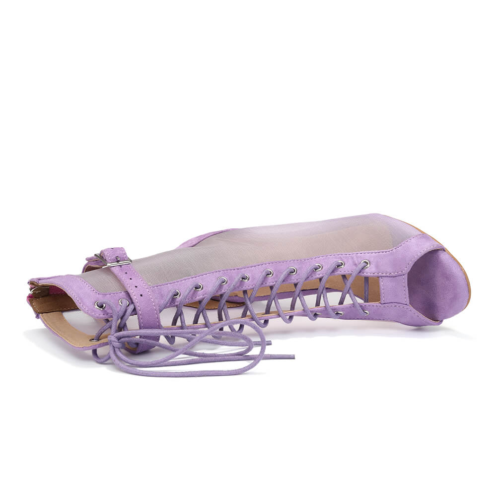 Purple Open Toe Mesh Ankle Boots