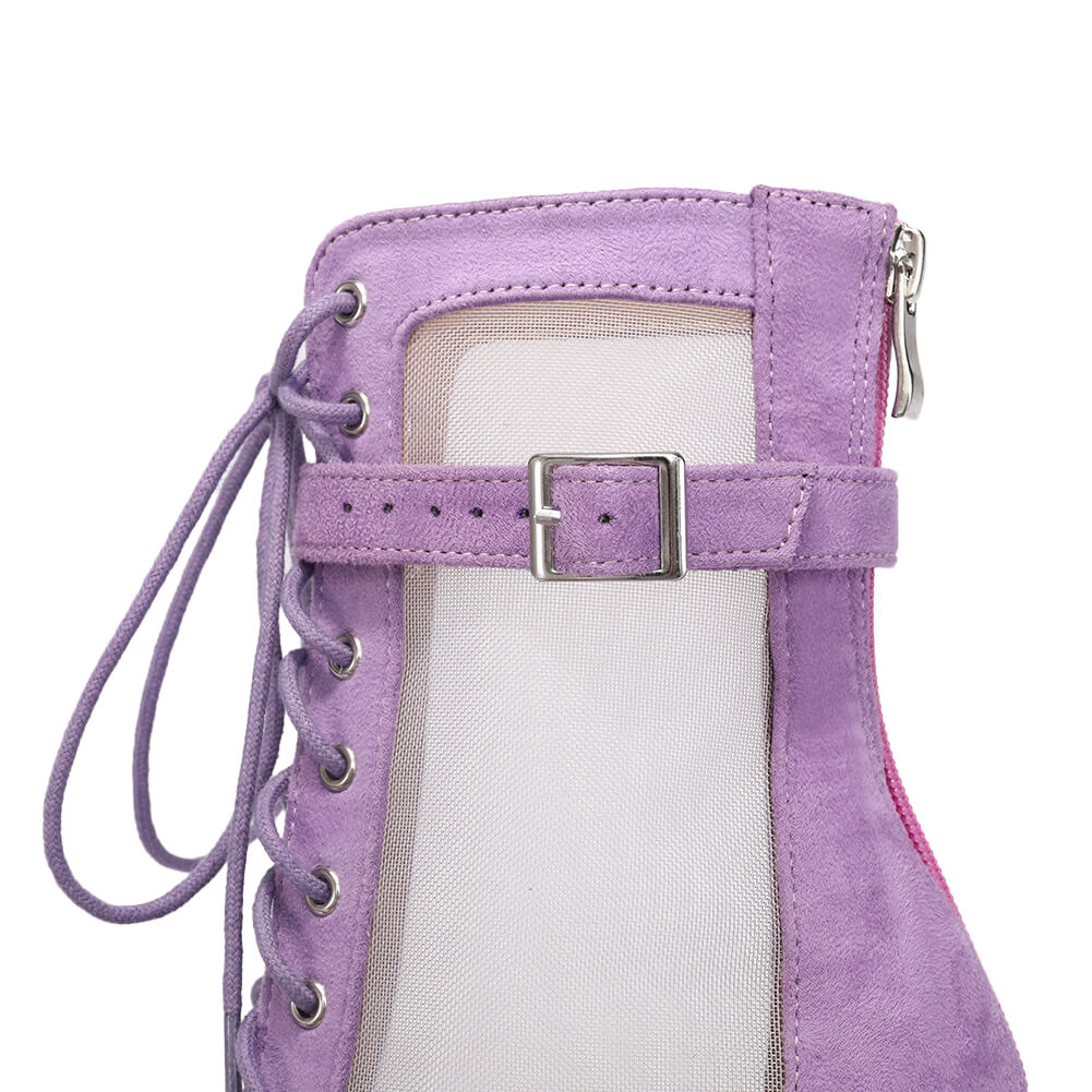 Purple Open Toe Mesh Ankle Boots