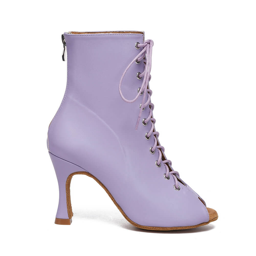 Stivaletti alla caviglia latini sexy viola con punta aperta