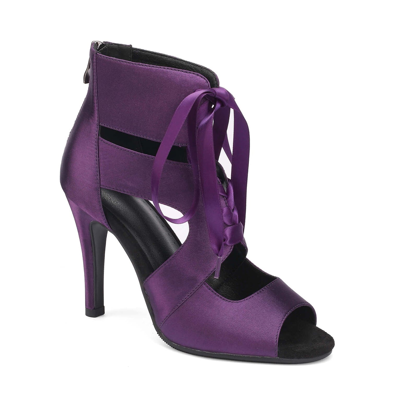 Stivali con tacco a spillo in rete, punta aperta e lacci sul davanti