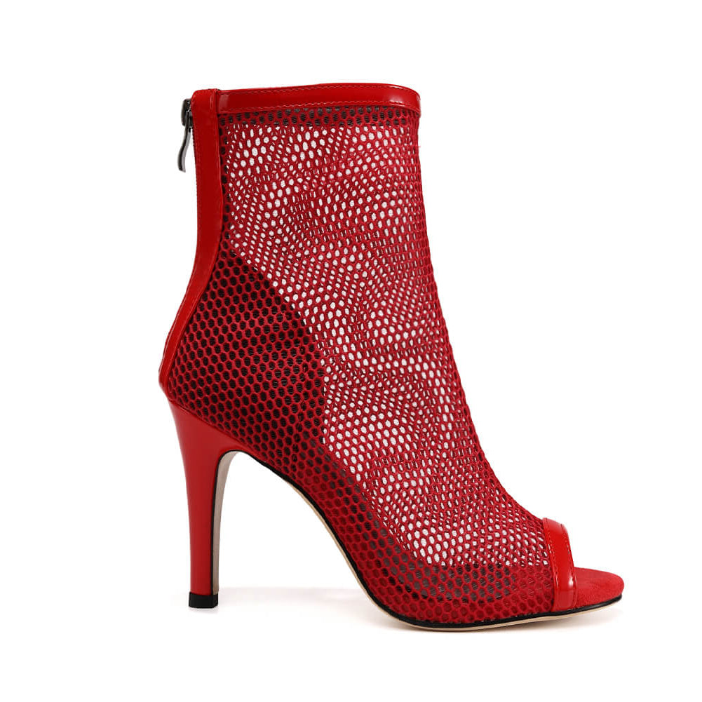 Red Breathable Mesh Open-Toe Dance Boots