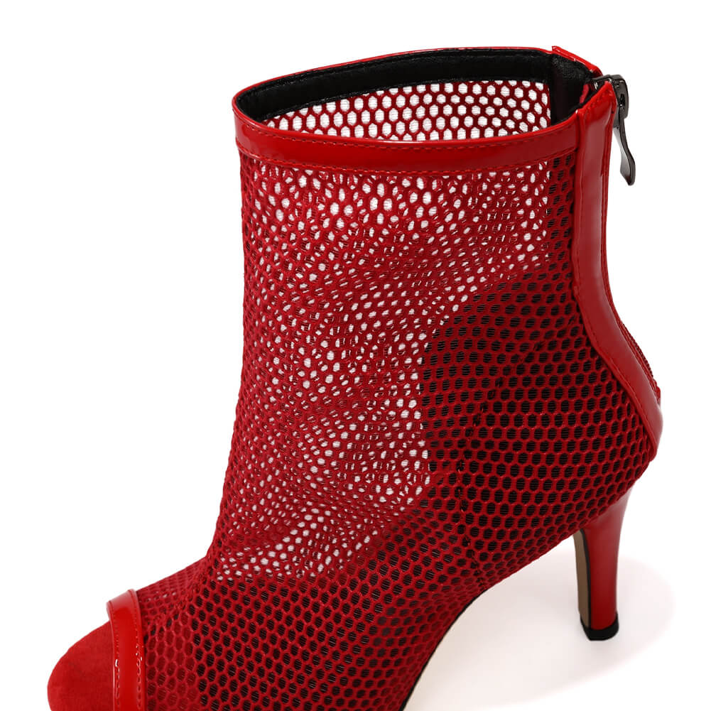 Red Breathable Mesh Open-Toe Dance Boots