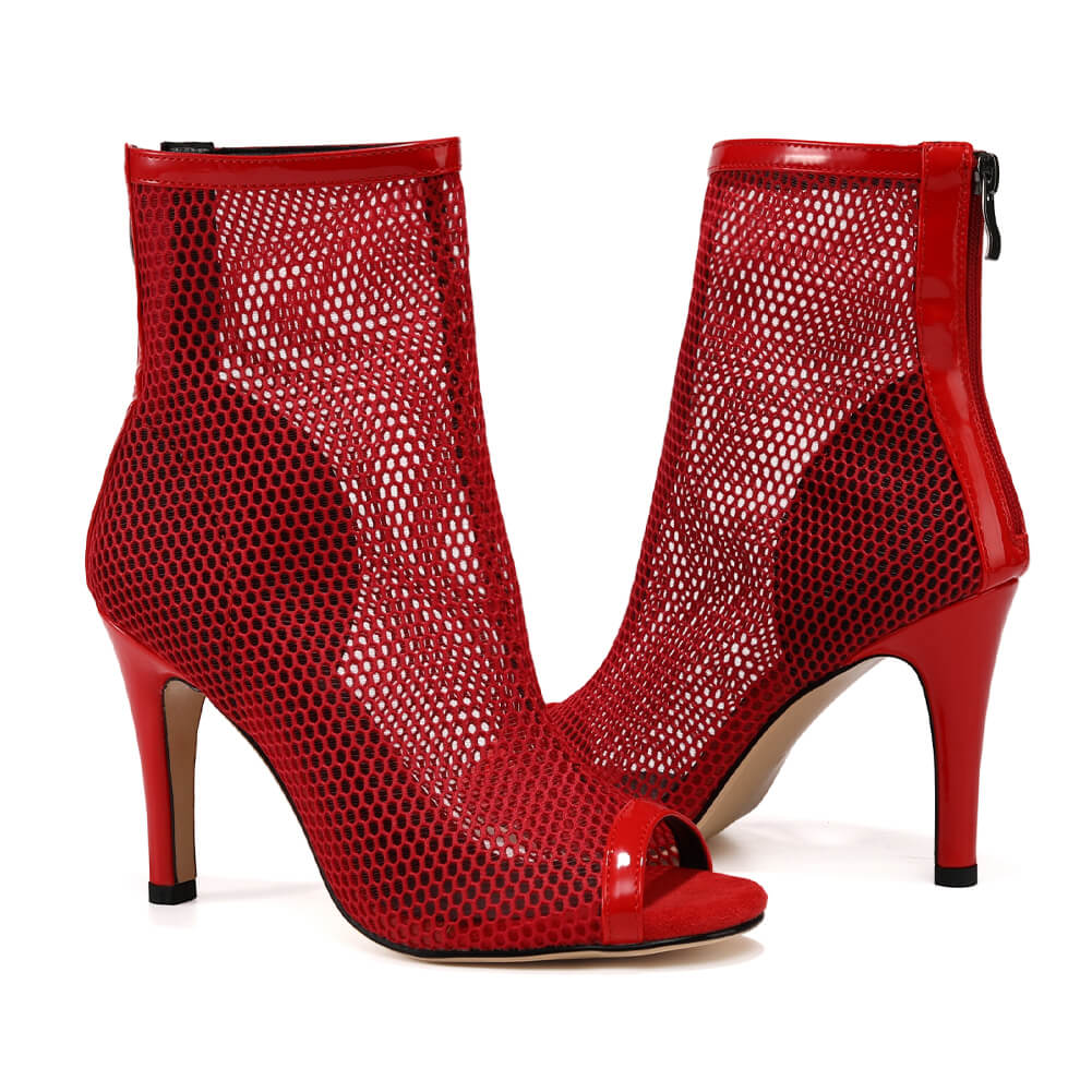 Red Breathable Mesh Open-Toe Dance Boots