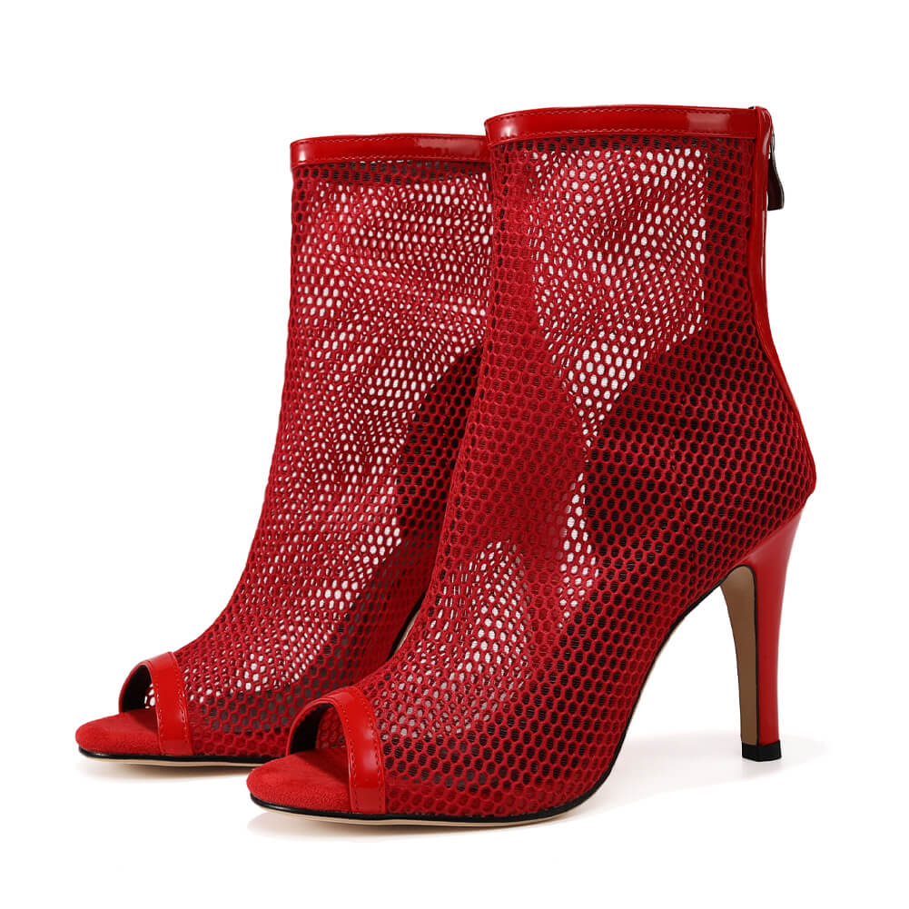 Red Breathable Mesh Open-Toe Dance Boots