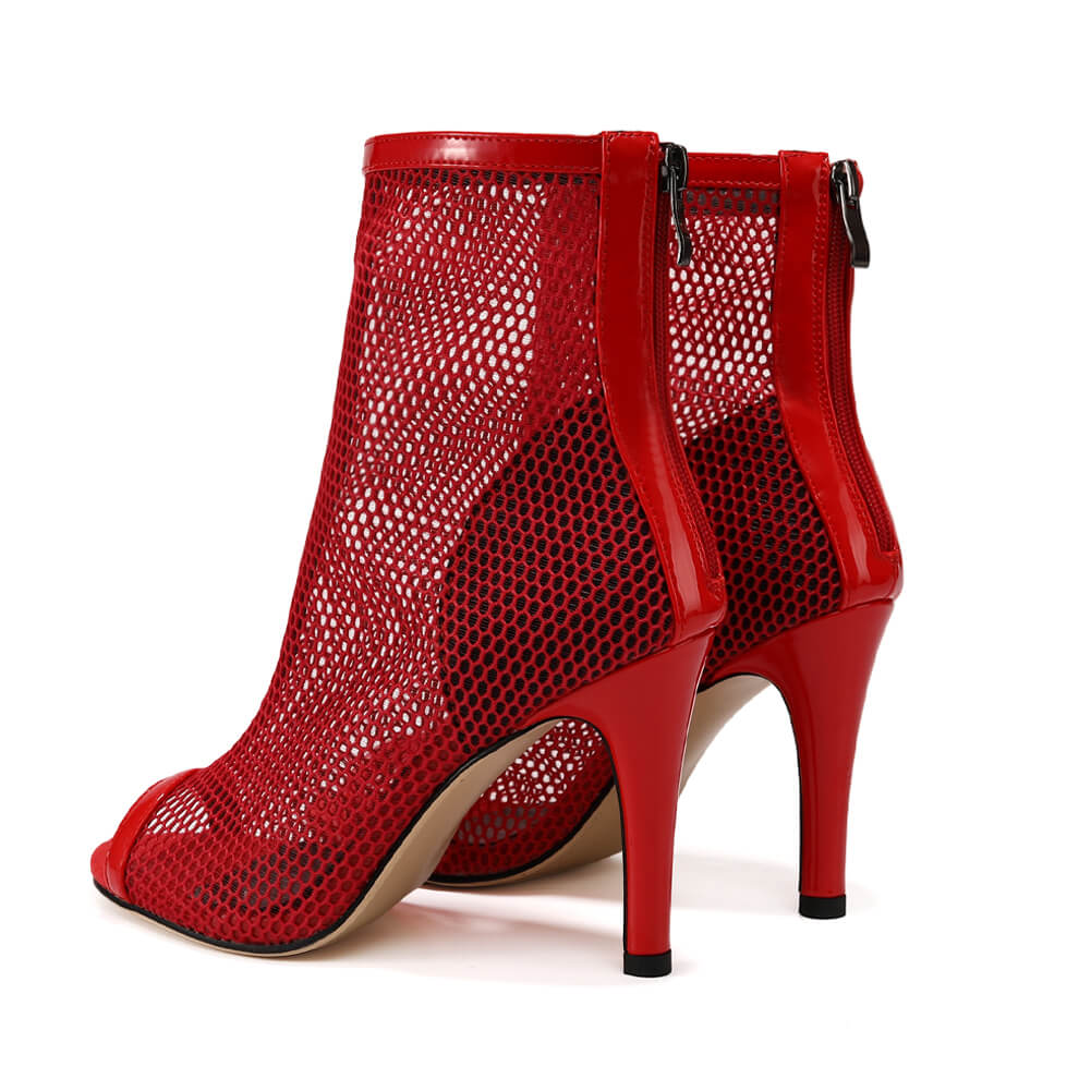 Red Breathable Mesh Open-Toe Dance Boots