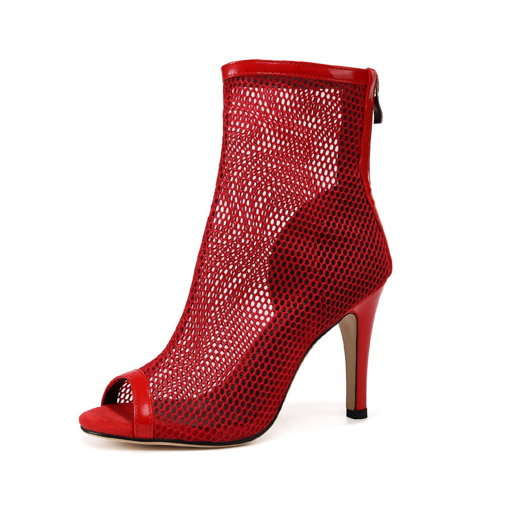 Red Breathable Mesh Open-Toe Dance Boots