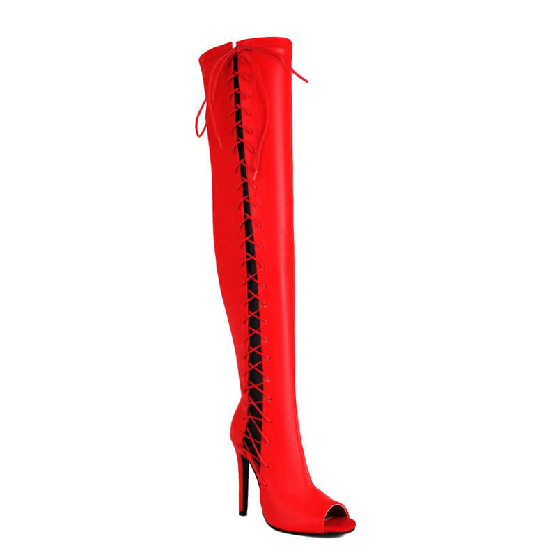 Stivali sopra il ginocchio con cinturino rosso cavo