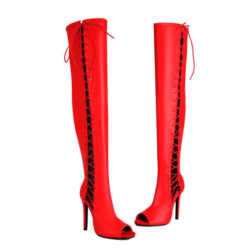 Stivali sopra il ginocchio con cinturino rosso cavo