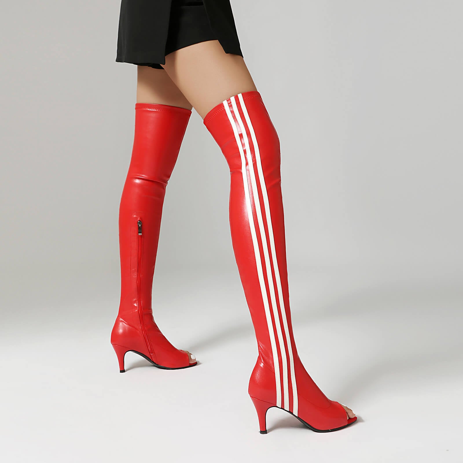 Stivali sopra il ginocchio con striscia laterale in pelle rossa