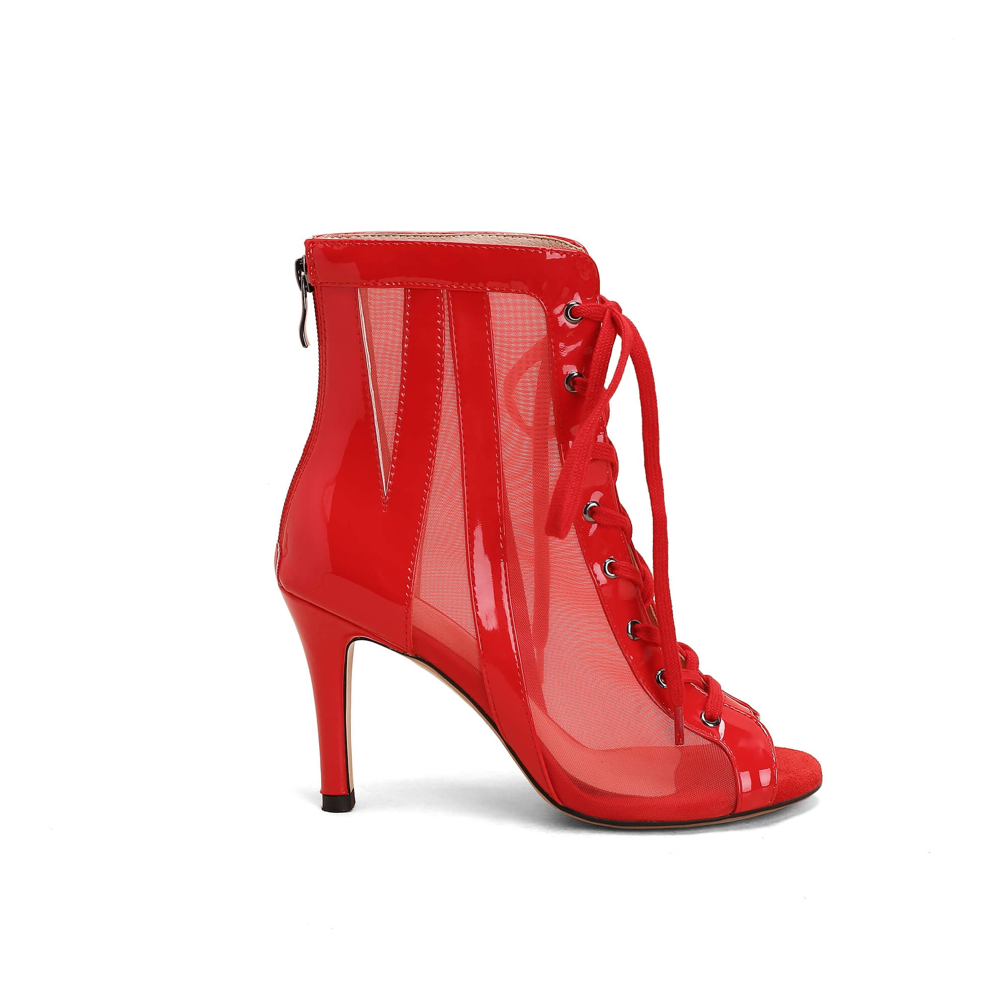 Red Patent Leather Mesh Dance Boots