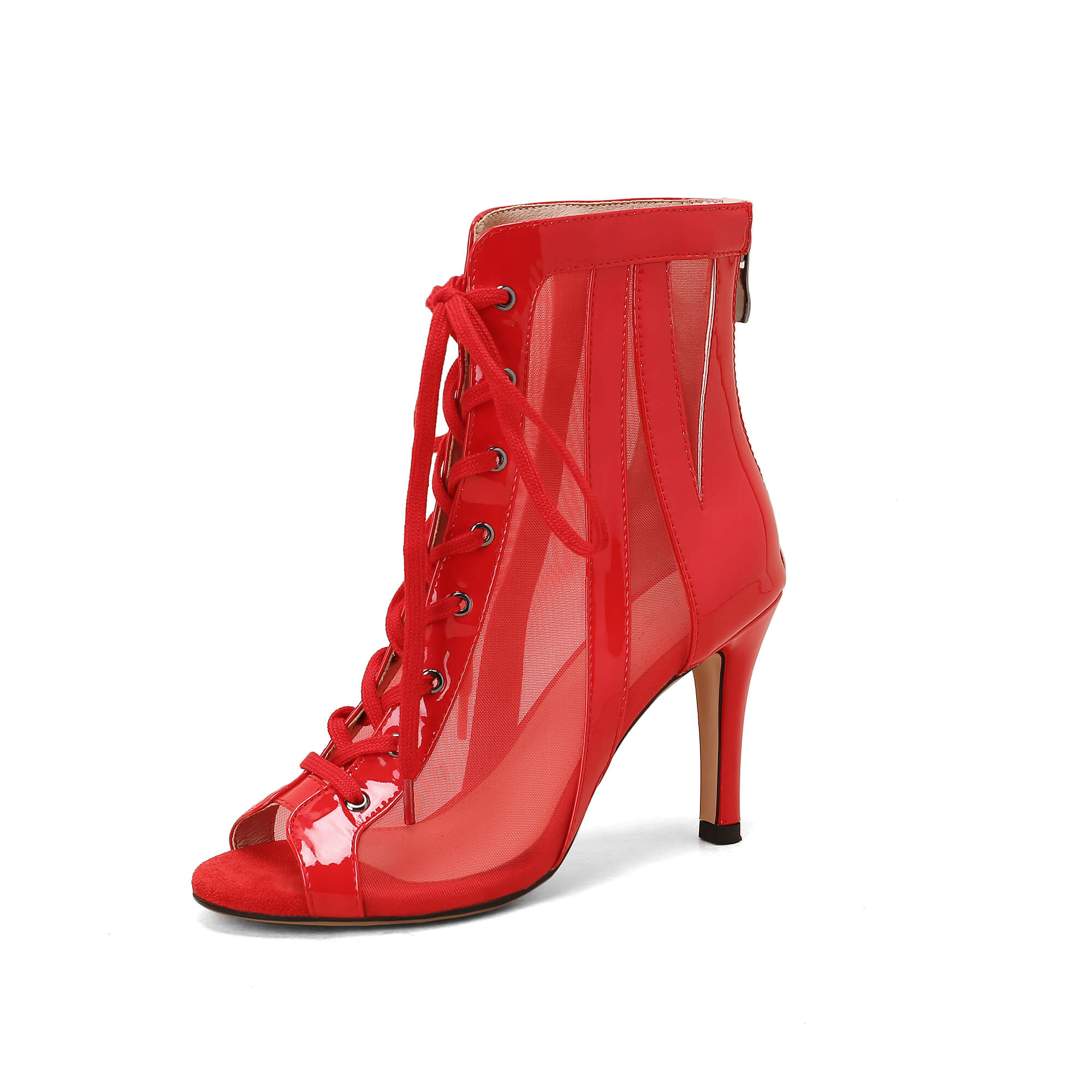Red Patent Leather Mesh Dance Boots