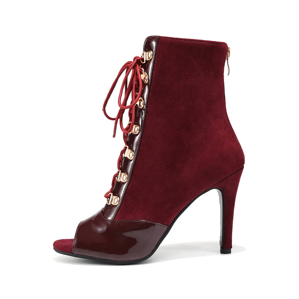 Red Patent Leather Patchwork Suede Dance Boots