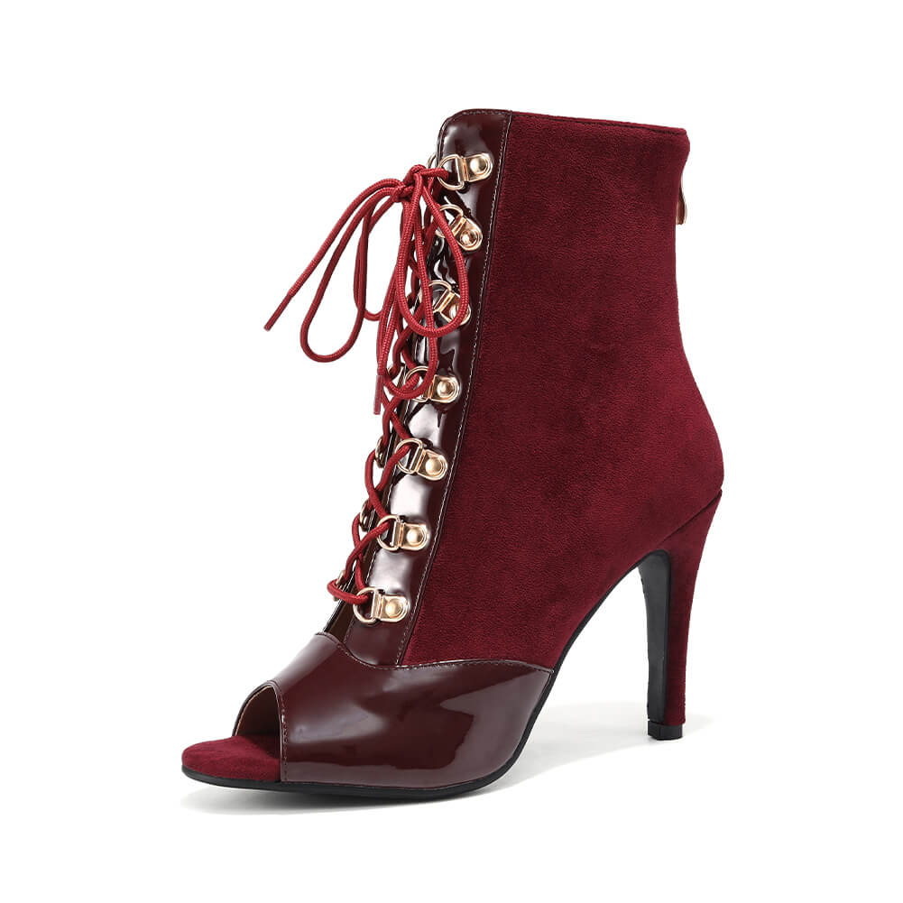 Red Patent Leather Patchwork Suede Dance Boots