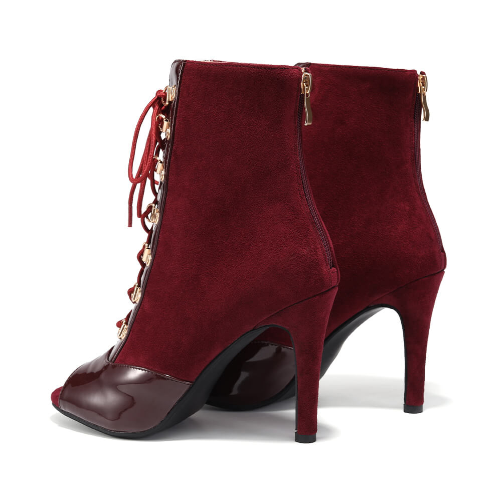 Red Patent Leather Patchwork Suede Dance Boots