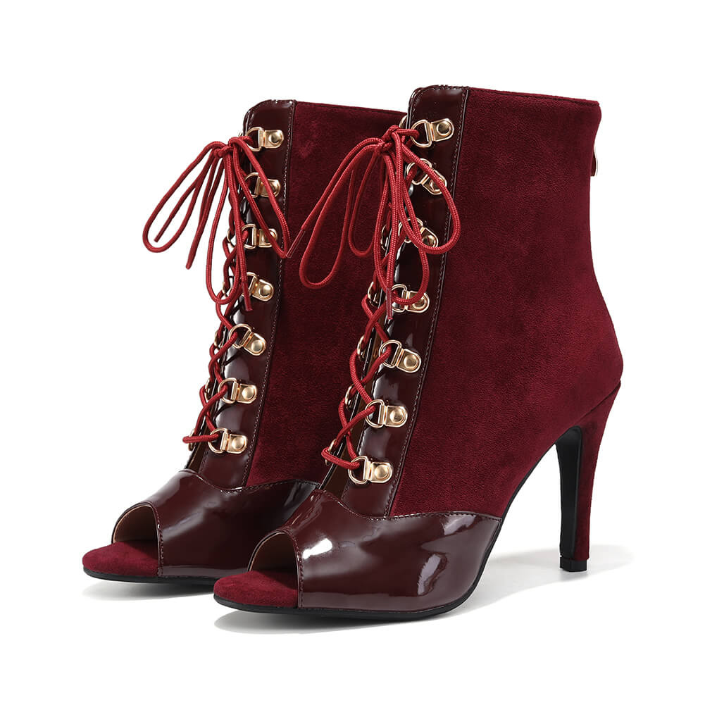 Red Patent Leather Patchwork Suede Dance Boots