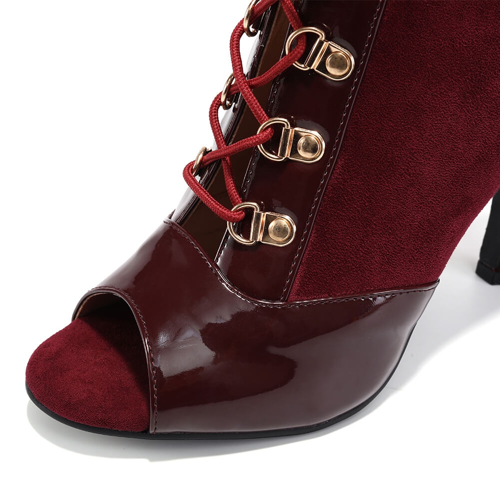 Red Patent Leather Patchwork Suede Dance Boots