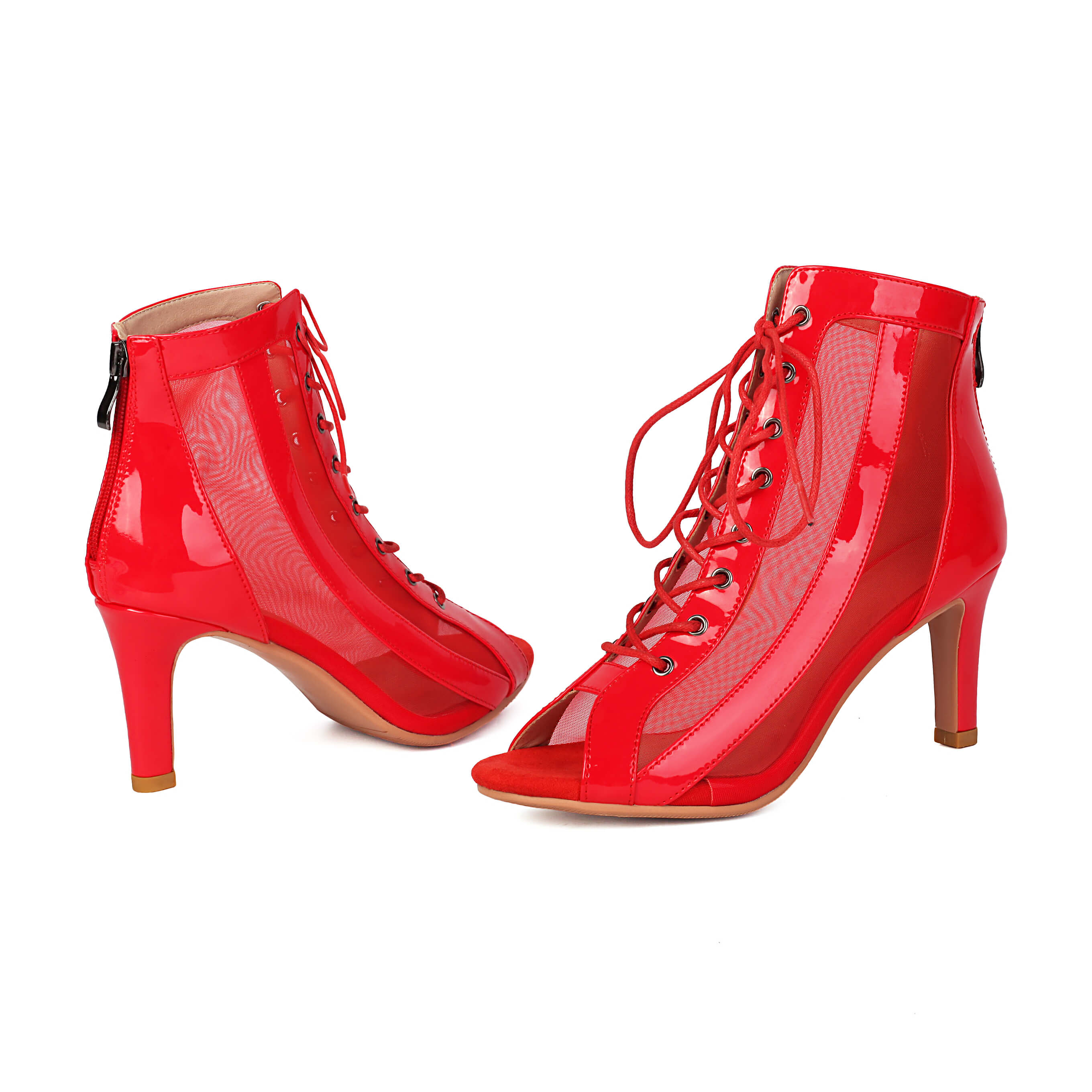 Stivali da ballo con tacco a spillo in rete da donna