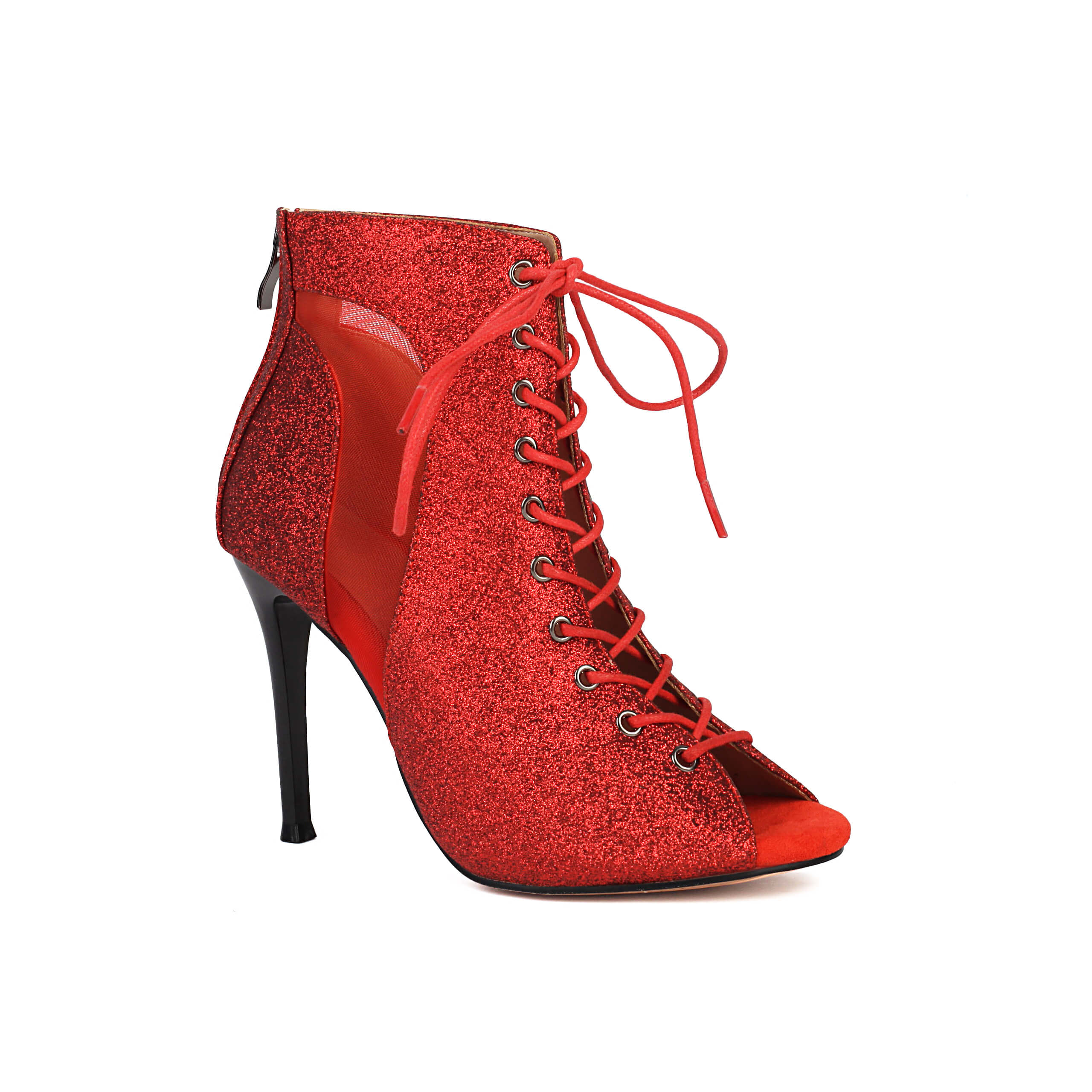 Stivali da ballo in rete con paillettes rosse