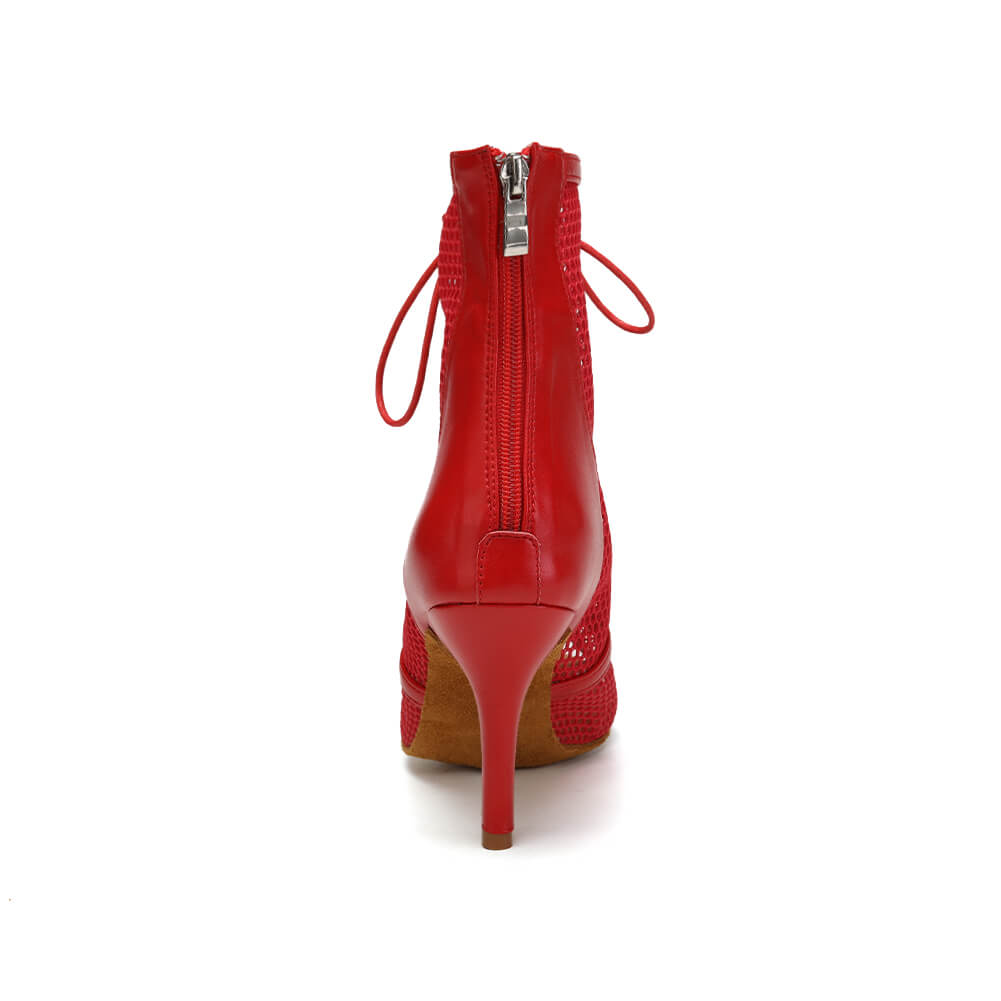 Stivali da ballo in rete con lacci rossi