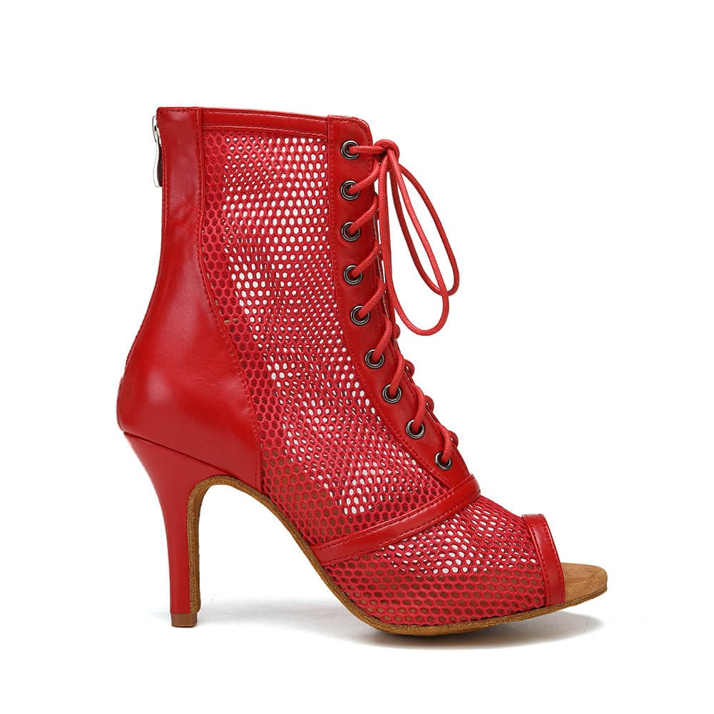 Stivali da ballo in rete con lacci rossi