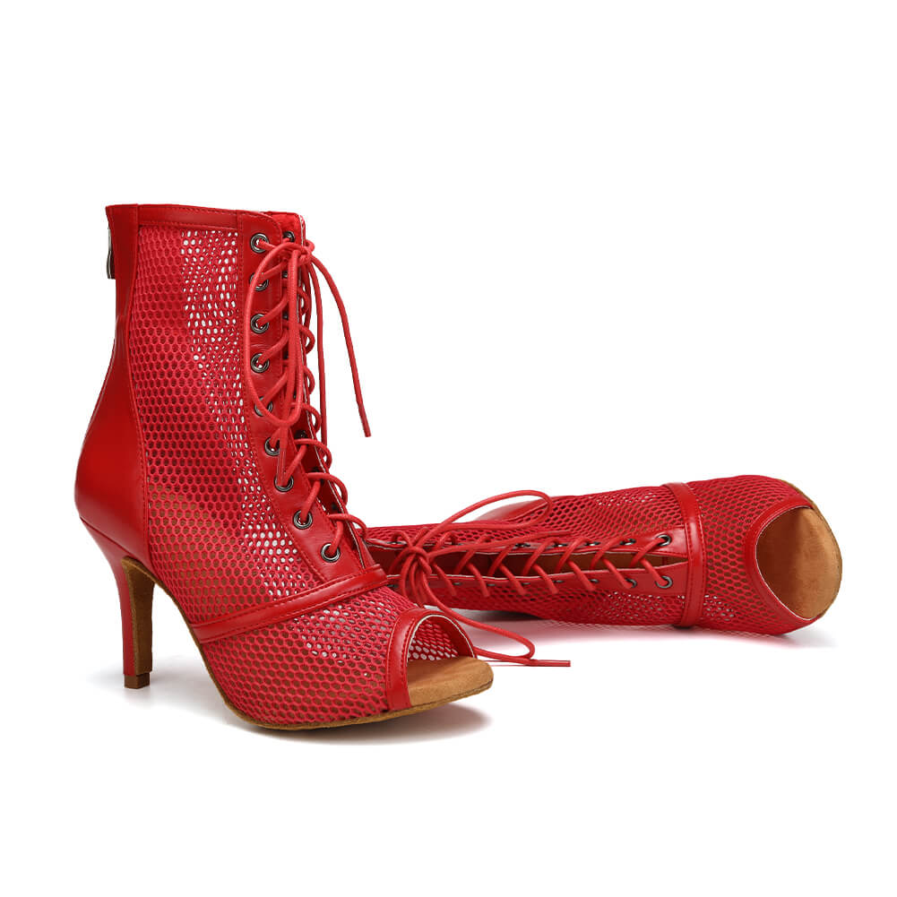Stivali da ballo in rete con lacci rossi
