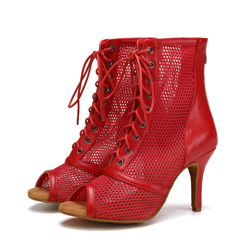 Stivali da ballo in rete con lacci rossi
