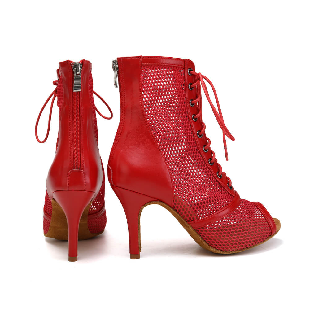 Stivali da ballo in rete con lacci rossi