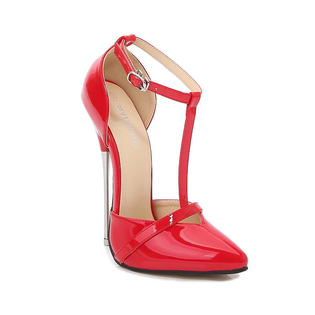 Scarpe con tacco super alto e cinturino a T rosso