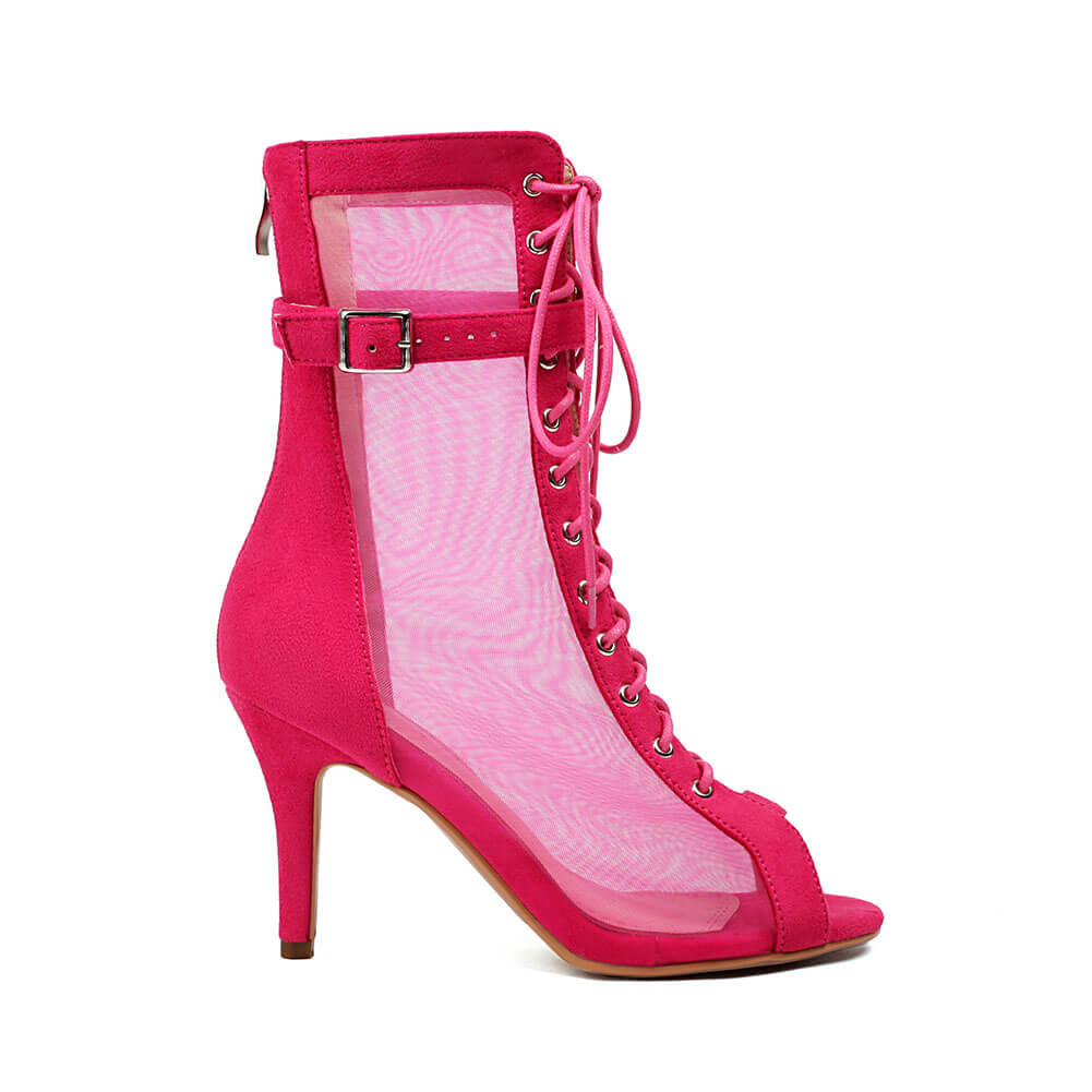 Stivaletti in rete rosa con punta aperta