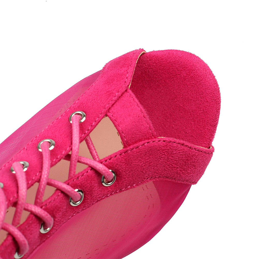 Stivaletti in rete rosa con punta aperta