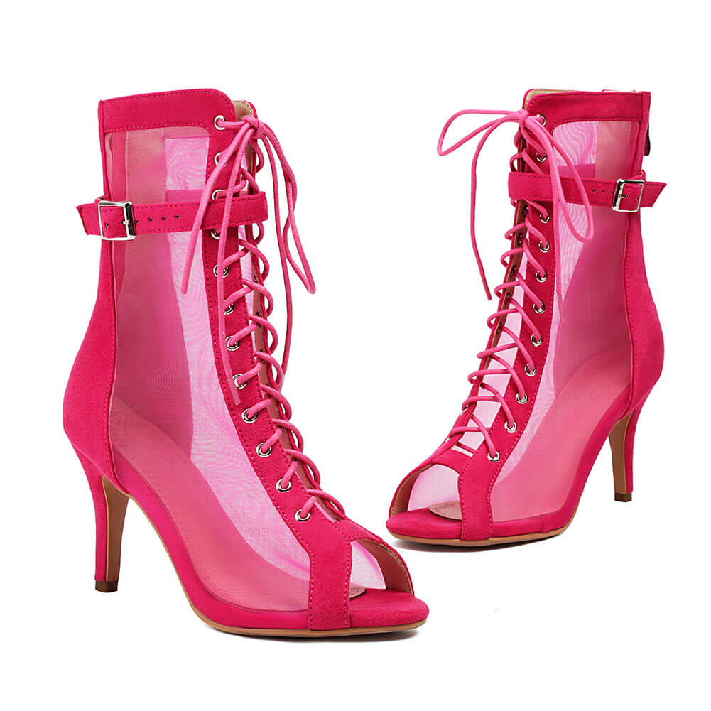 Stivaletti in rete rosa con punta aperta