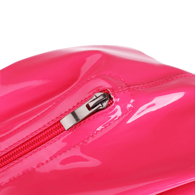 Stivali sopra il ginocchio con lacci in vernice rosso rosa