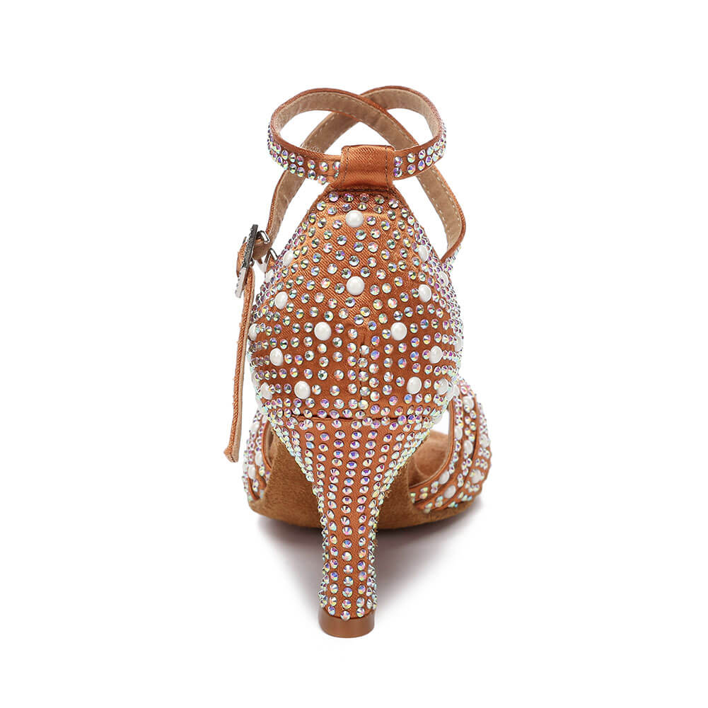 Scarpe da ballo latino con strass in raso 