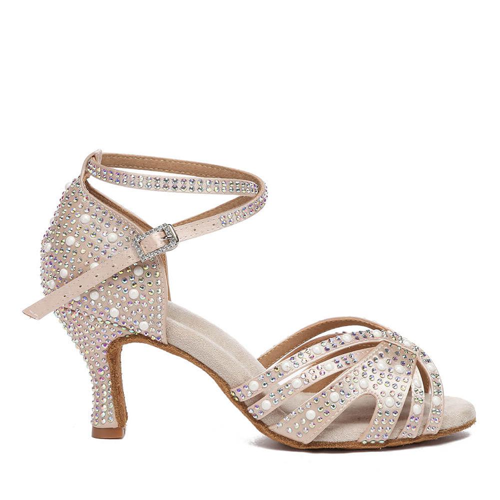 Scarpe da ballo latino con strass in raso 