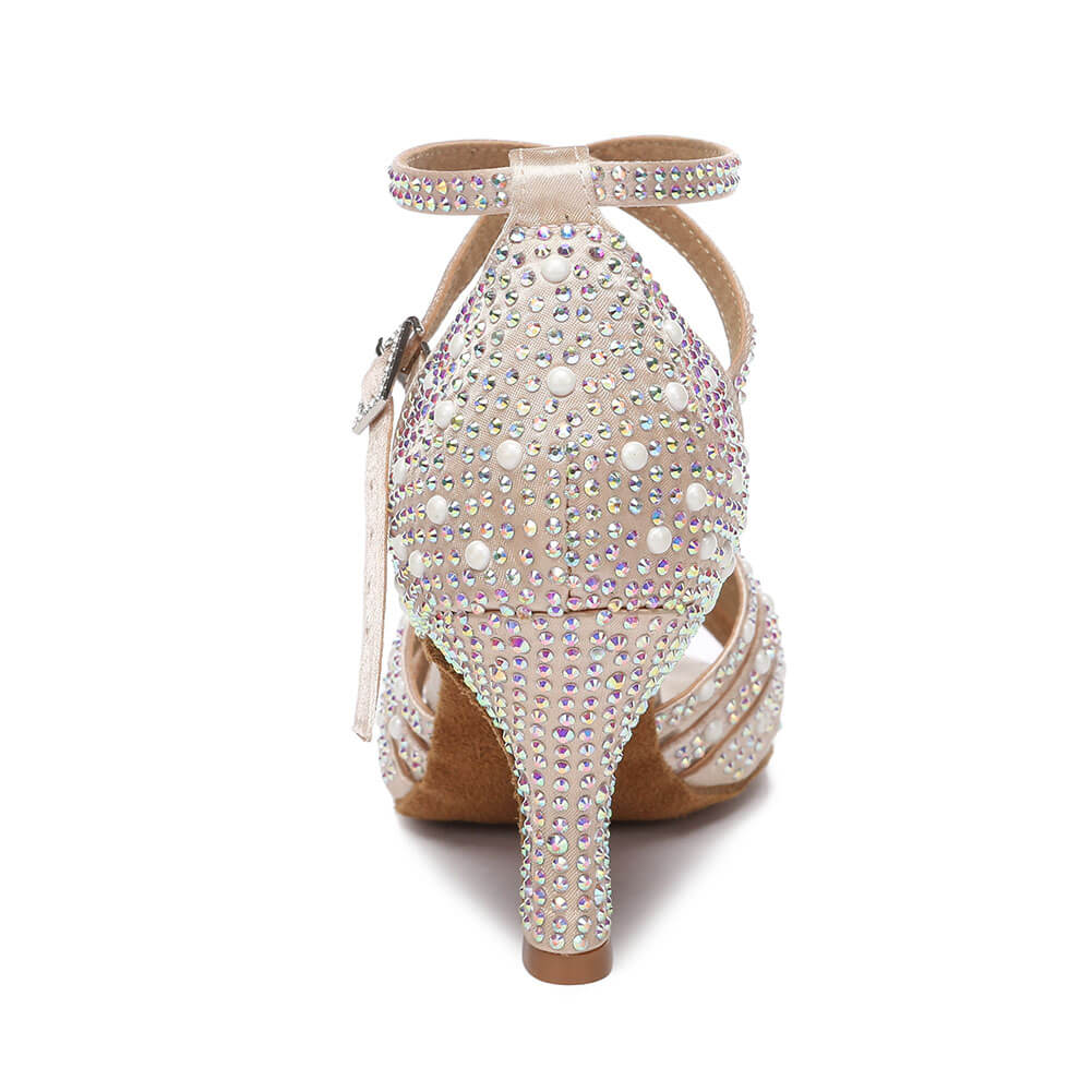 Scarpe da ballo latino con strass in raso 