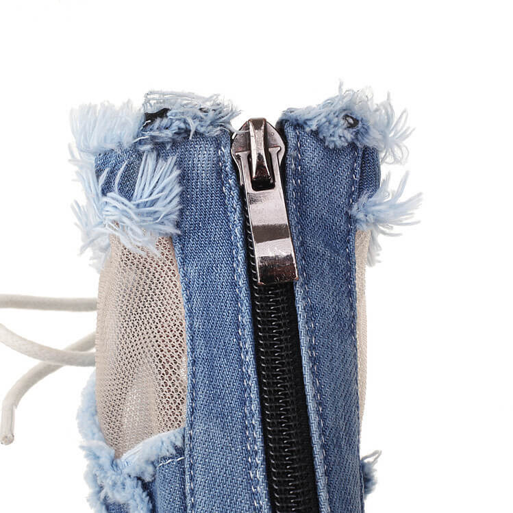 Stivali da ballo con tacco incrociato in denim laterale