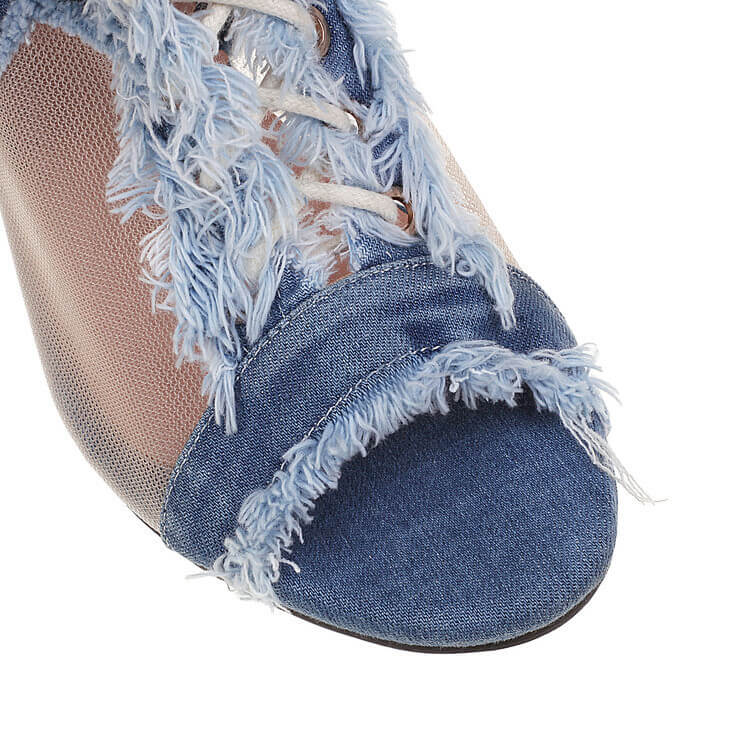 Stivali da ballo con tacco incrociato in denim laterale