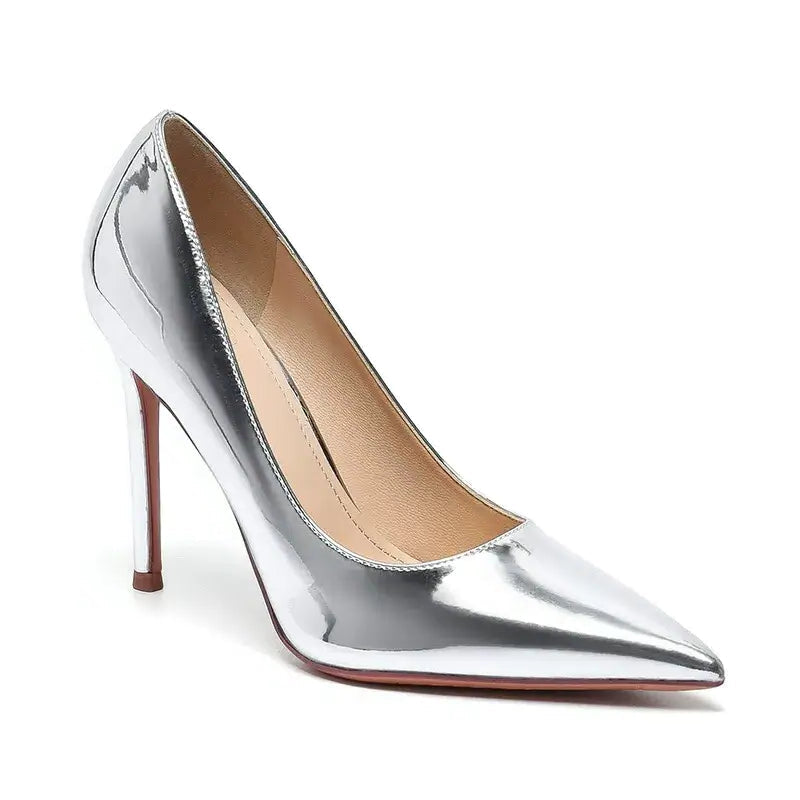 Décolleté in vernice argento