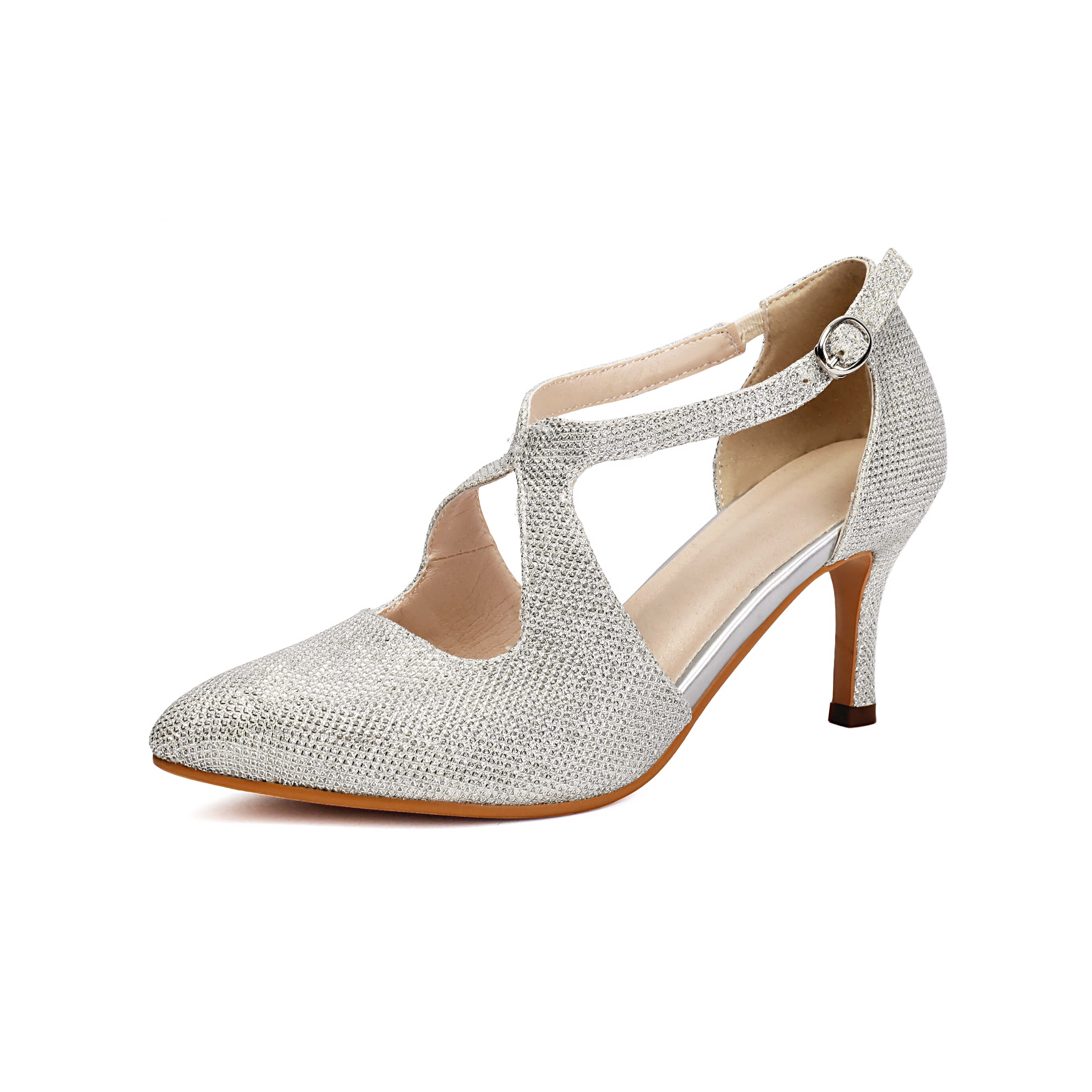 Silver Pointed Toe Glitter Salsa Shoes