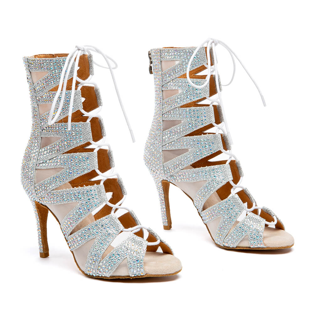 Silver Rhinestone Jazz Dance Shoes