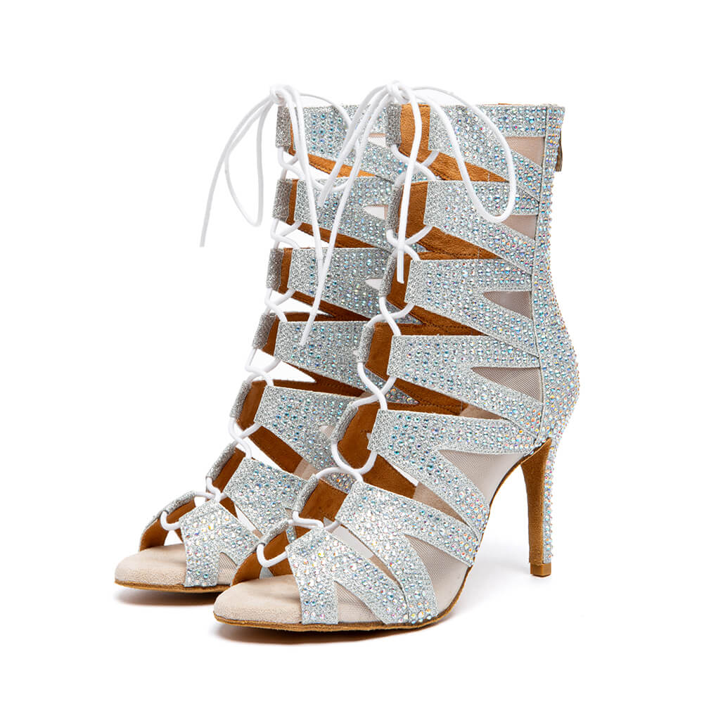 Silver Rhinestone Jazz Dance Shoes