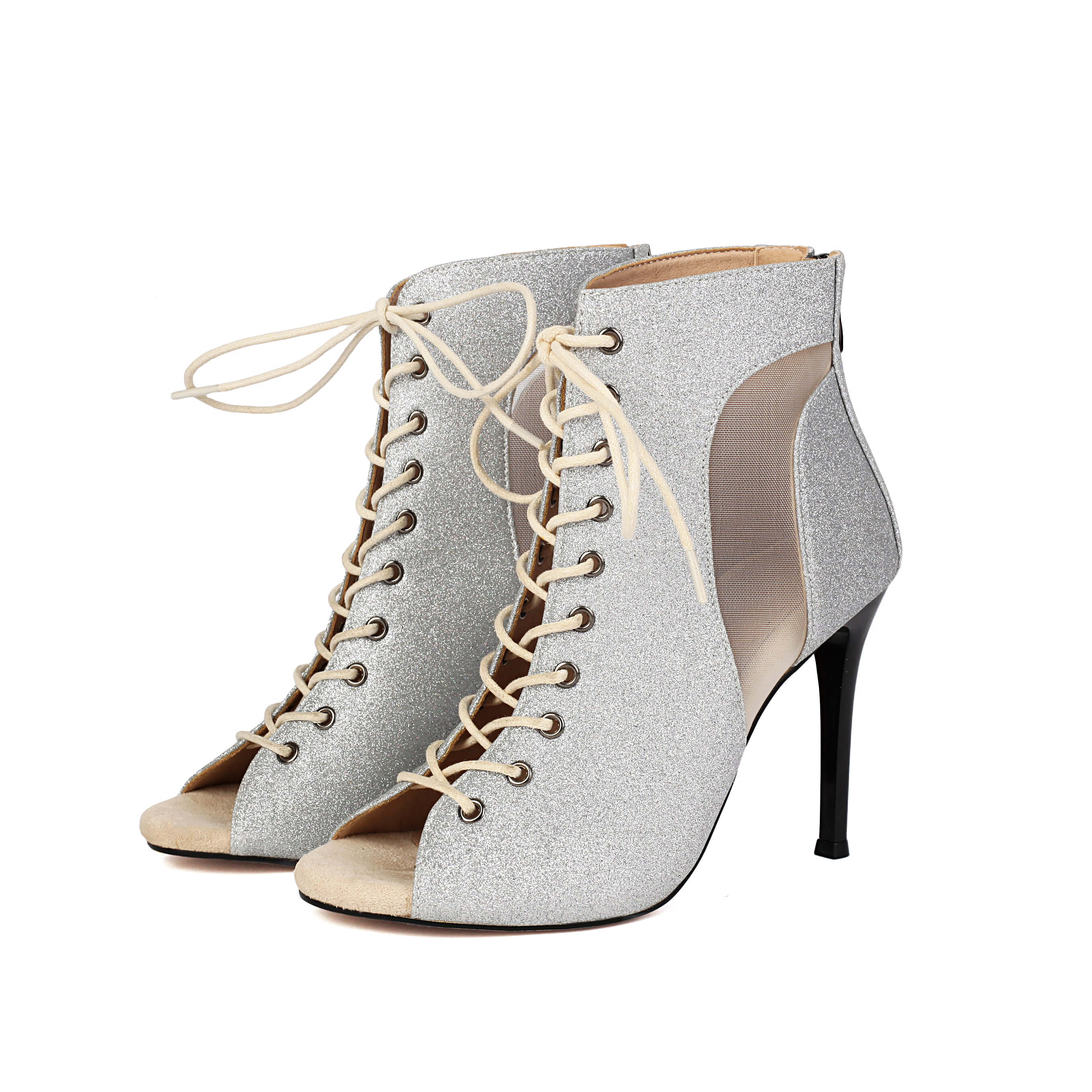 Bottes de danse en maille à paillettes argentées