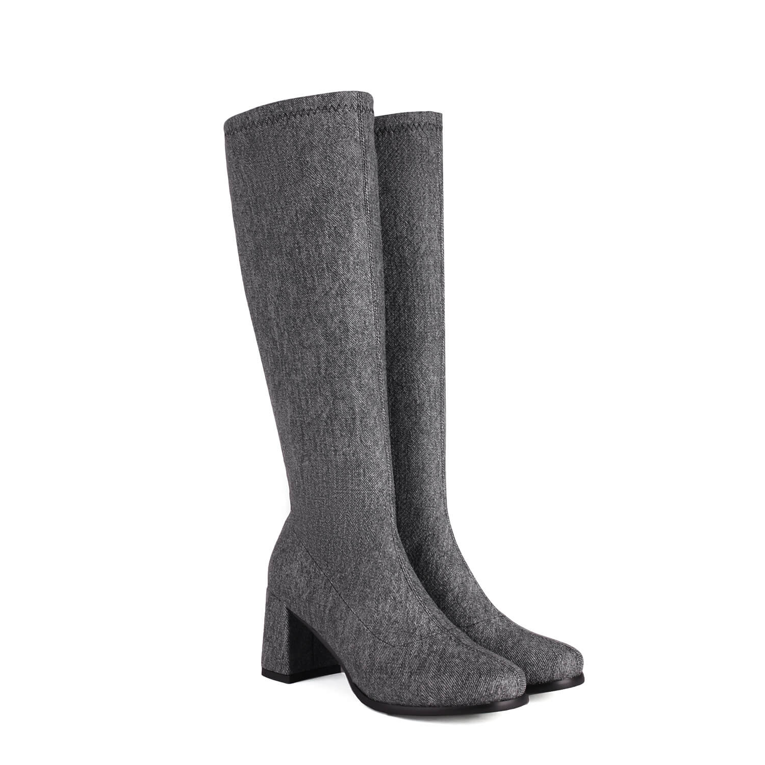 Stivali da ballo con tacco alto in denim elasticizzato