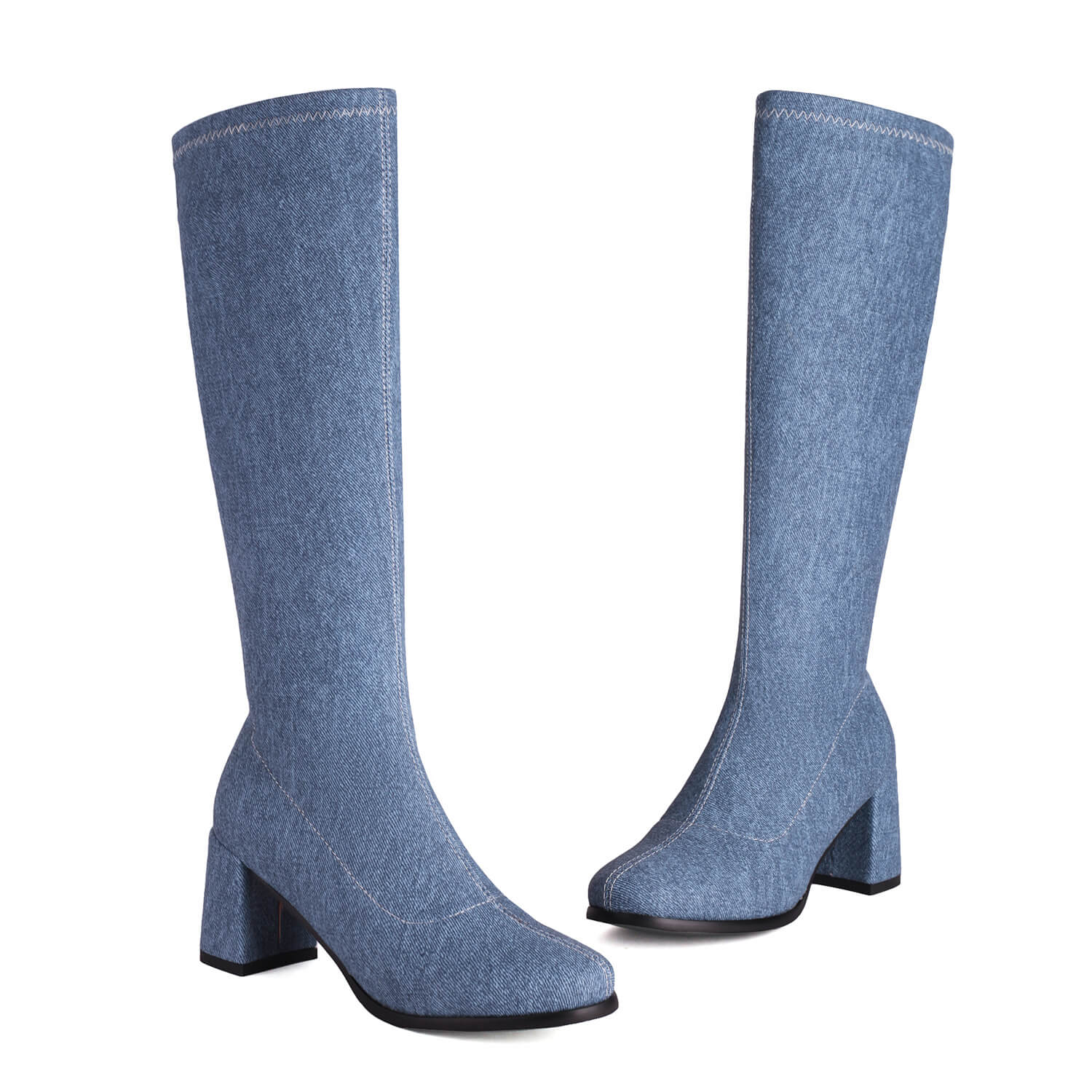 Stivali da ballo con tacco alto in denim elasticizzato